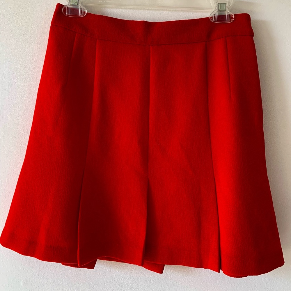 Nanette Lepore Cherry Red Pleated Crepe High Waisted Mini Skirt 2 Lined